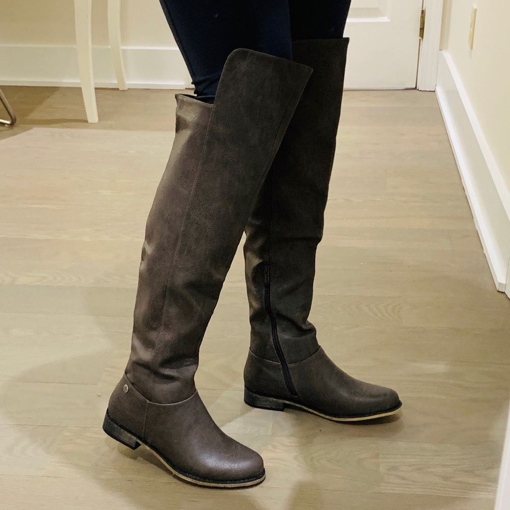 Gray Knee High Boots